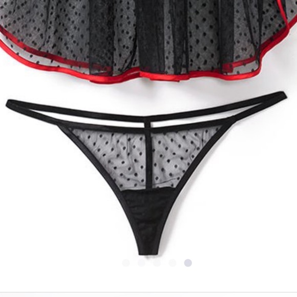 Polka Dot Mesh Lingerie Black Red 2X - Picture 5 of 16